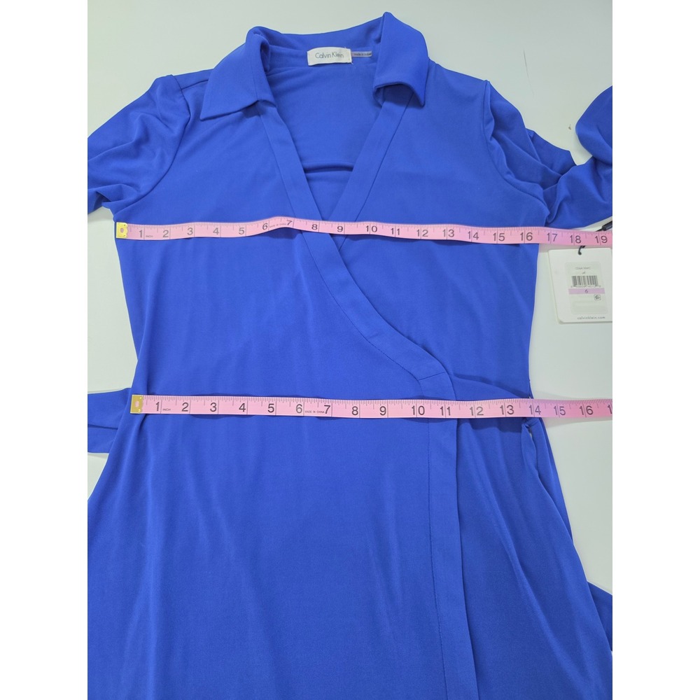 Calvin Klein Womens Royal Blue Long Sleeve Collared Wrap Dress Sz 6 CD6A1RWC New - Picture 3 of 8